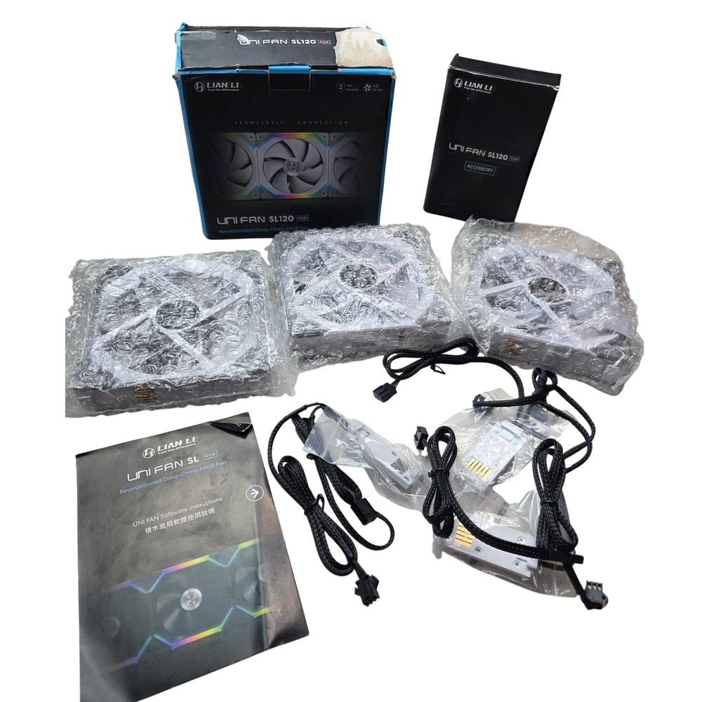 Lian Li UNI FAN SL120 RGB White 3-Pack with‎ Controller 120mm Case Fans ARGB W3